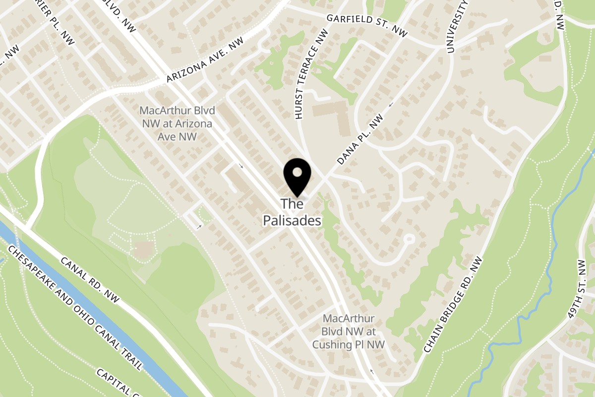 Map showing the location of Bambu Asian Cuisine on 5101 MacArthur Blvd NW in Washington
